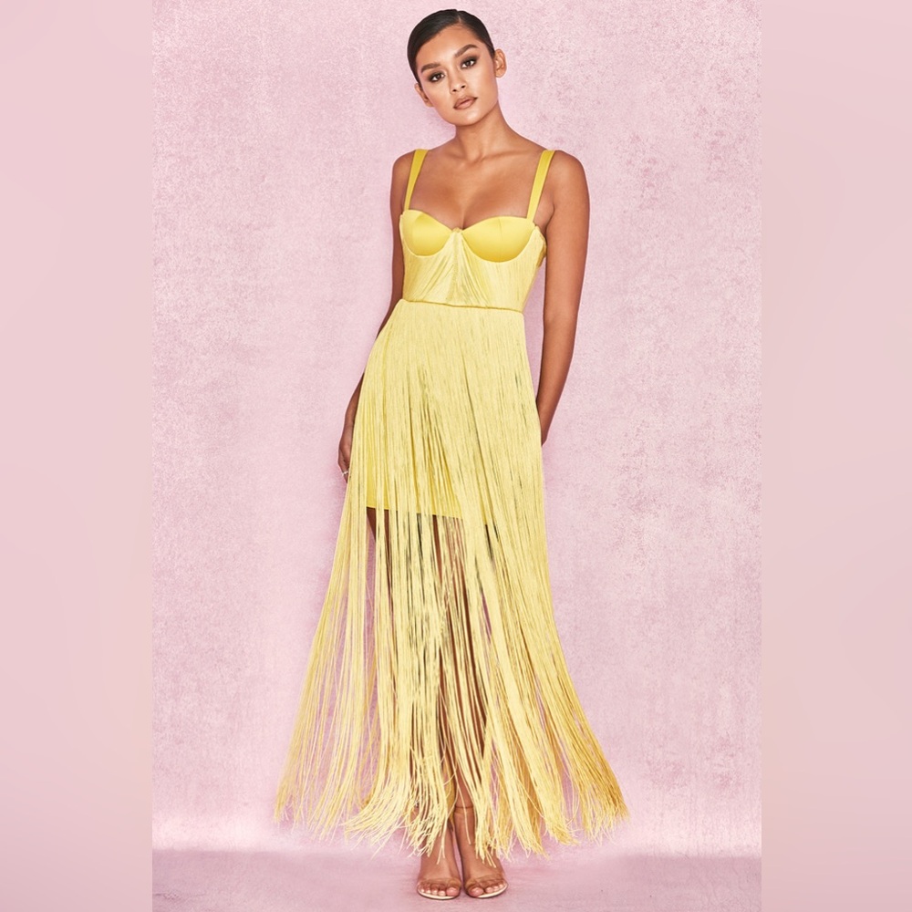 House of CB Sunshine Yellow Fringe Mini Dress - Picture 7 of 14